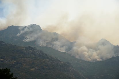 Columnas de humo en Jarilla (Cáceres), el martes.