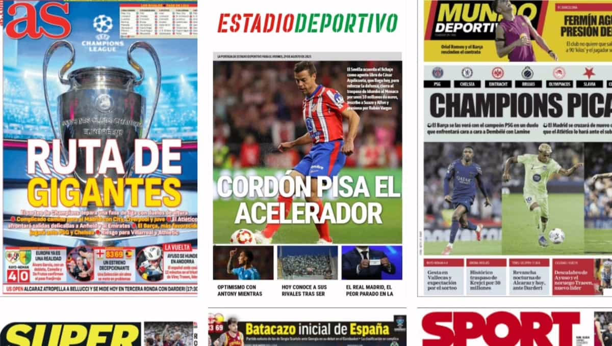 El sorteo de la Champions resalta a Azpilicueta y Antony en las portadas del día.