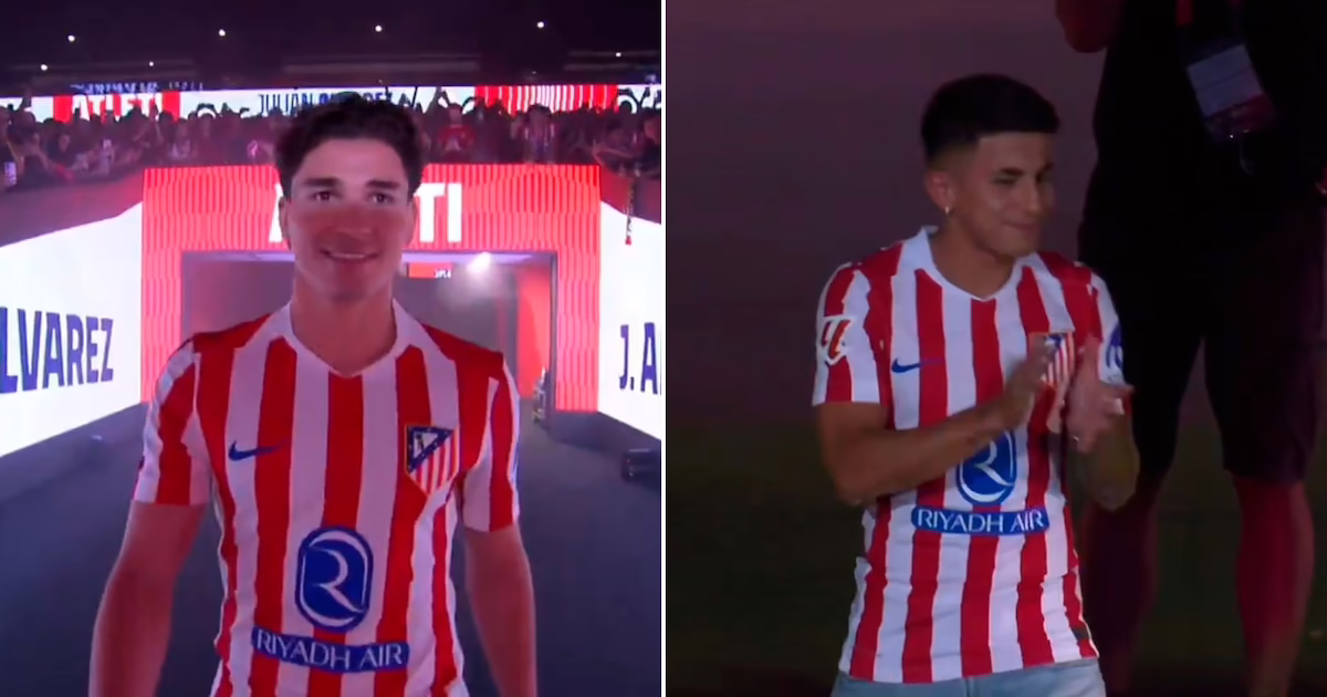 Momentos destacados en la presentación del equipo del Atlético de Madrid: el fuerte aplauso para Julián Álvarez y el gesto hacia Thiago Almada.