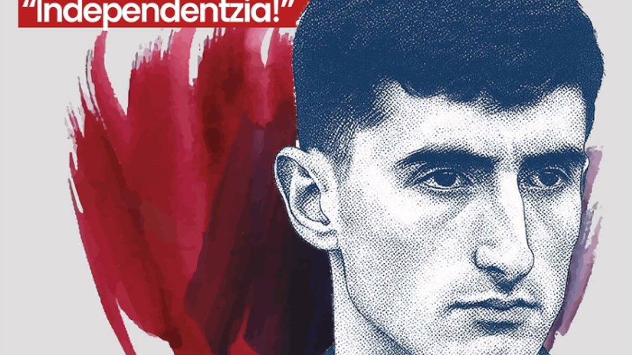 Desciende con una ikurriña y un cartel de Sabino Arana