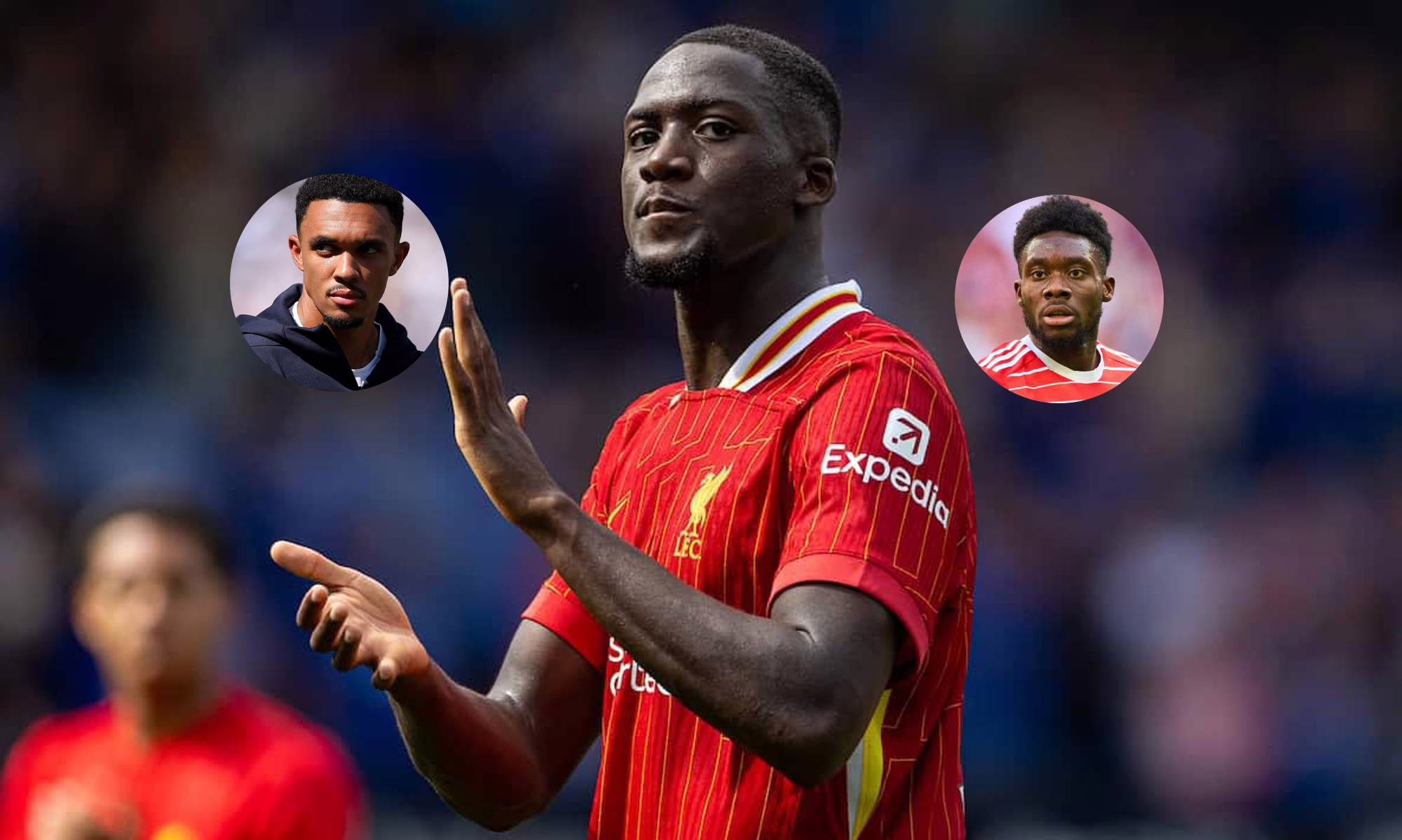 Konaté, ubicado entre Alphonso Davies y Alexander Arnold
