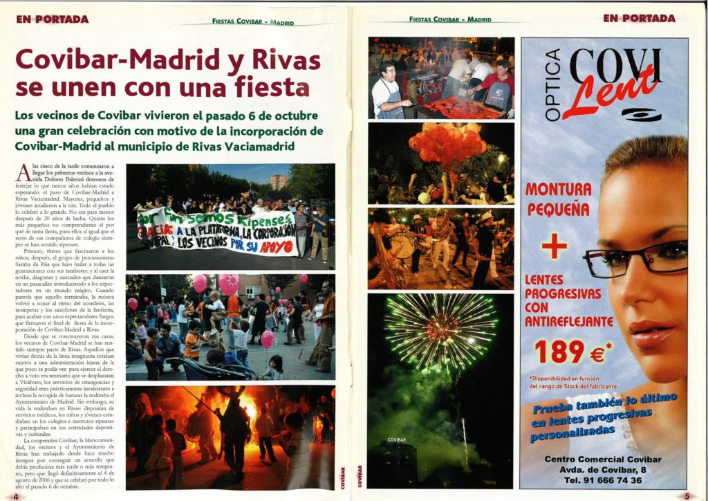 Doble página en la revista Covibar de noviembre de 2006 con la crónica y fotos de la fiesta por la unificación de Covibar