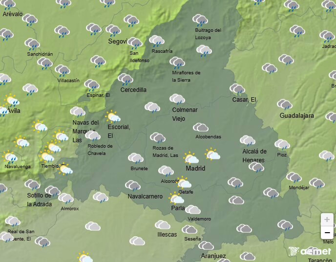 Lluvias ligeras y nubes en Madrid este sábado.