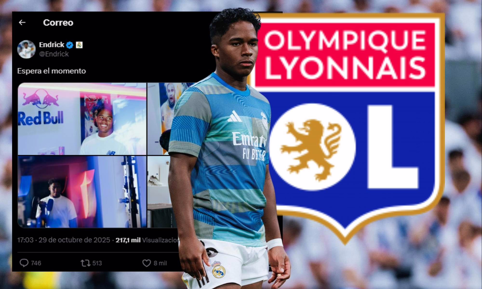 Endrick estalla en las redes sociales con un mensaje tras el rumor de su posible fichaje por el Lyon.