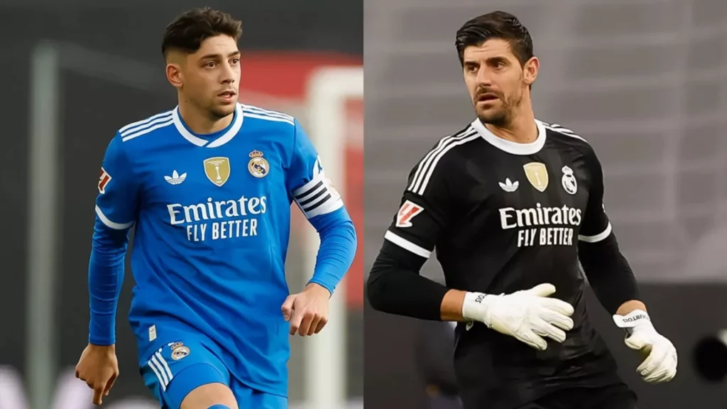 Fede Valverde y Thibaut Courtois, durante el partido contra el Rayo Vallecano en el que sufrieron molestias físicas.