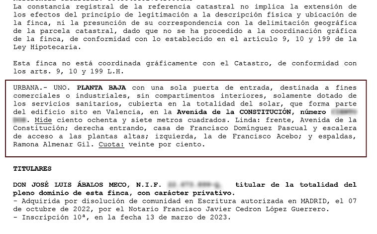 Imagen - Ábalos adquirió el local en julio de 2020, siendo ministro, junto a su entonces mujer. En 2022 se separaron y el exministro se quedó con la totalidad de la propiedad