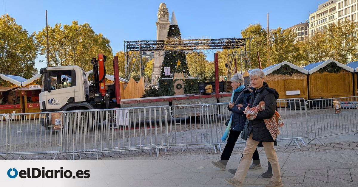 Inicio decepcionante para el mercado navideño en el 'feriódromo' de Plaza España, mientras que el de Madrid Río permanece vacío.