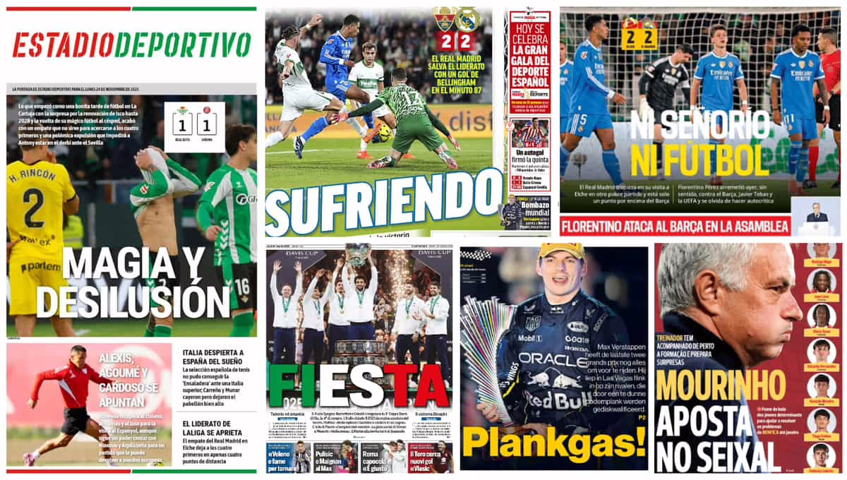 Controversia con Antony: expulsado y sin derbi; críticas de Florentino Pérez, Copa Davis, Verstappen... los titulares del lunes 24 de noviembre de 2025.