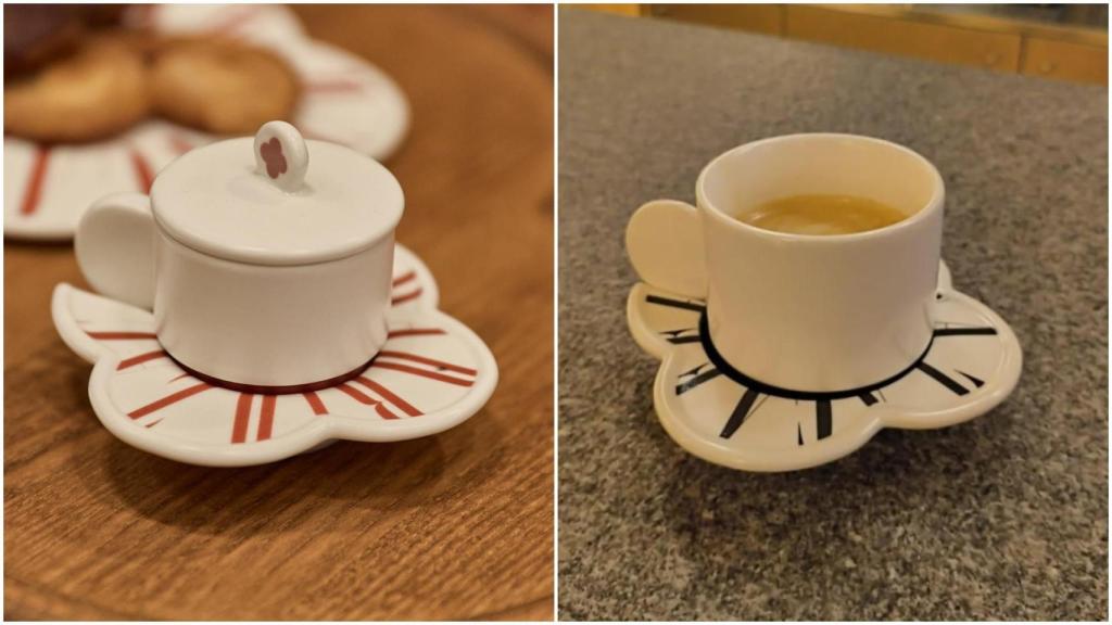 Tazas del Zaracaffé de Madrid (izquierda) y de la cafetería de Juan Flórez (derecha).