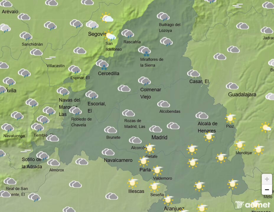 Pronóstico del clima en la Comunidad de Madrid: nubes y ligera lluvia.