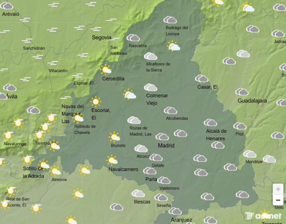 Pronóstico del tiempo para este lunes en Madrid: nubes y temperaturas bajas.