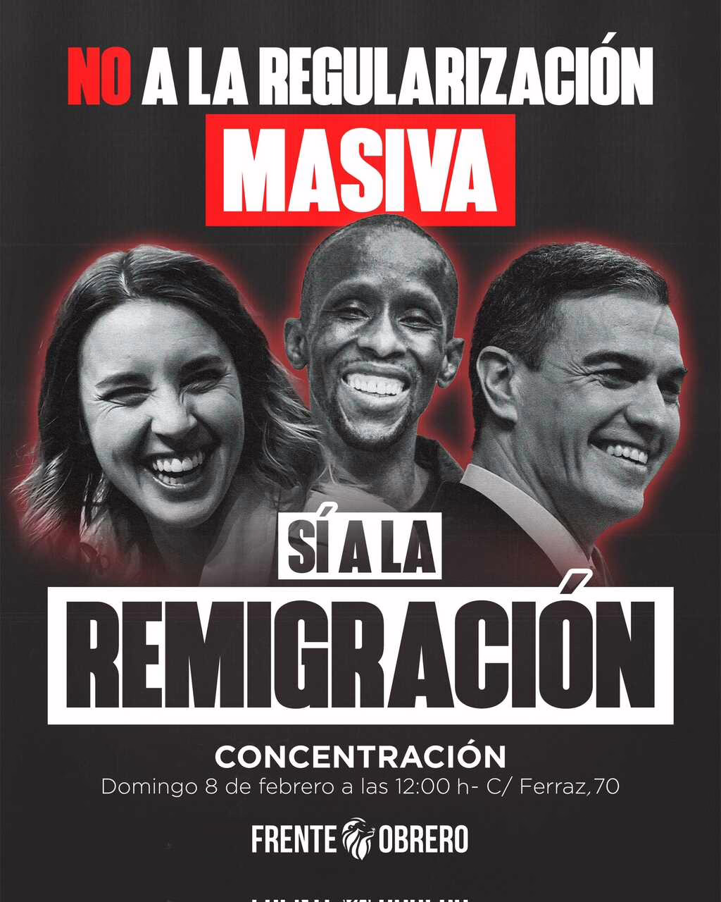 El Frente Obrero llama a una manifestación en contra de la regularización de inmigrantes el 8 de febrero.