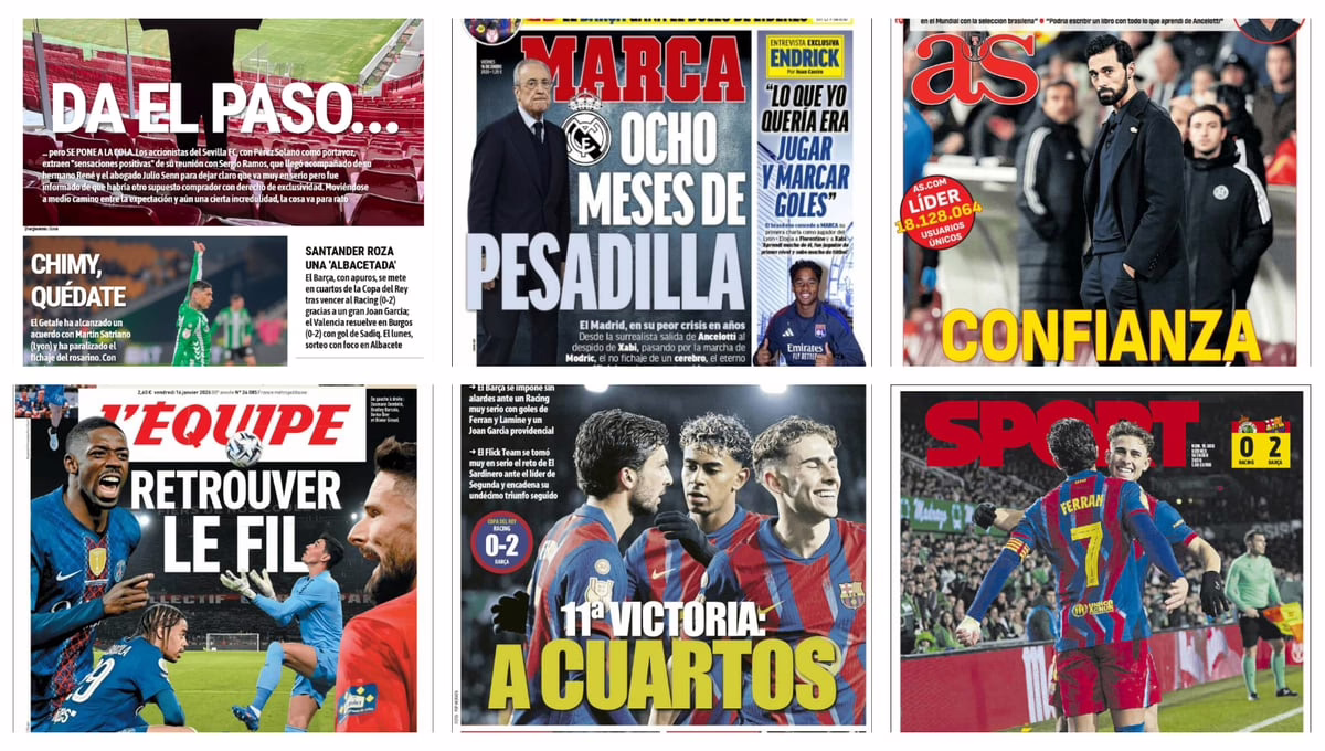 Barcelona se consagra en la Copa del Rey, Real Madrid enfrenta una crisis, novedades en la liga europea y cambios en el mercado de fichajes… Así se presentan las portadas.