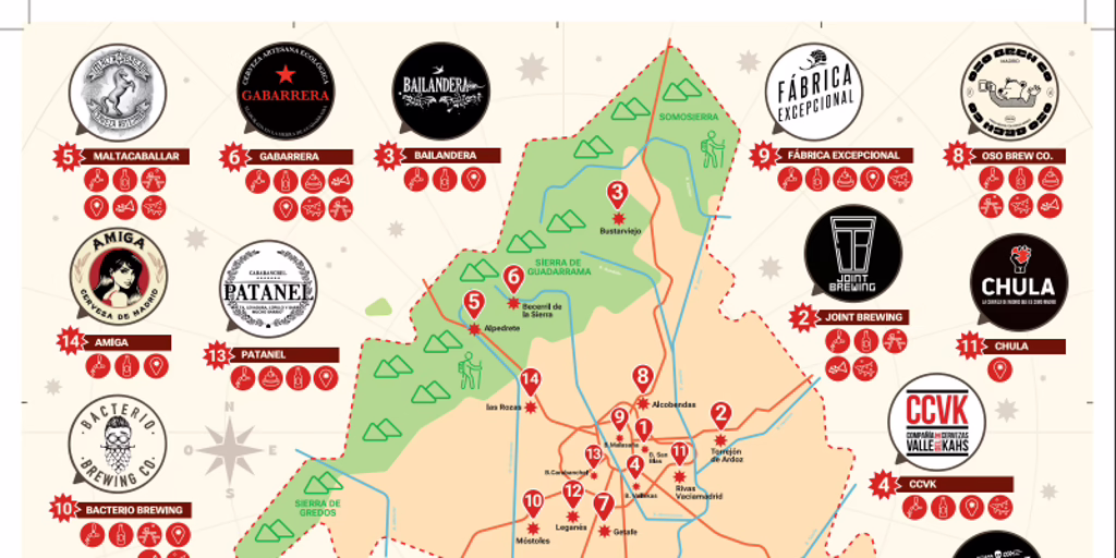 Un mapa de cervecerías para fomentar el turismo fuera del centro de Madrid.