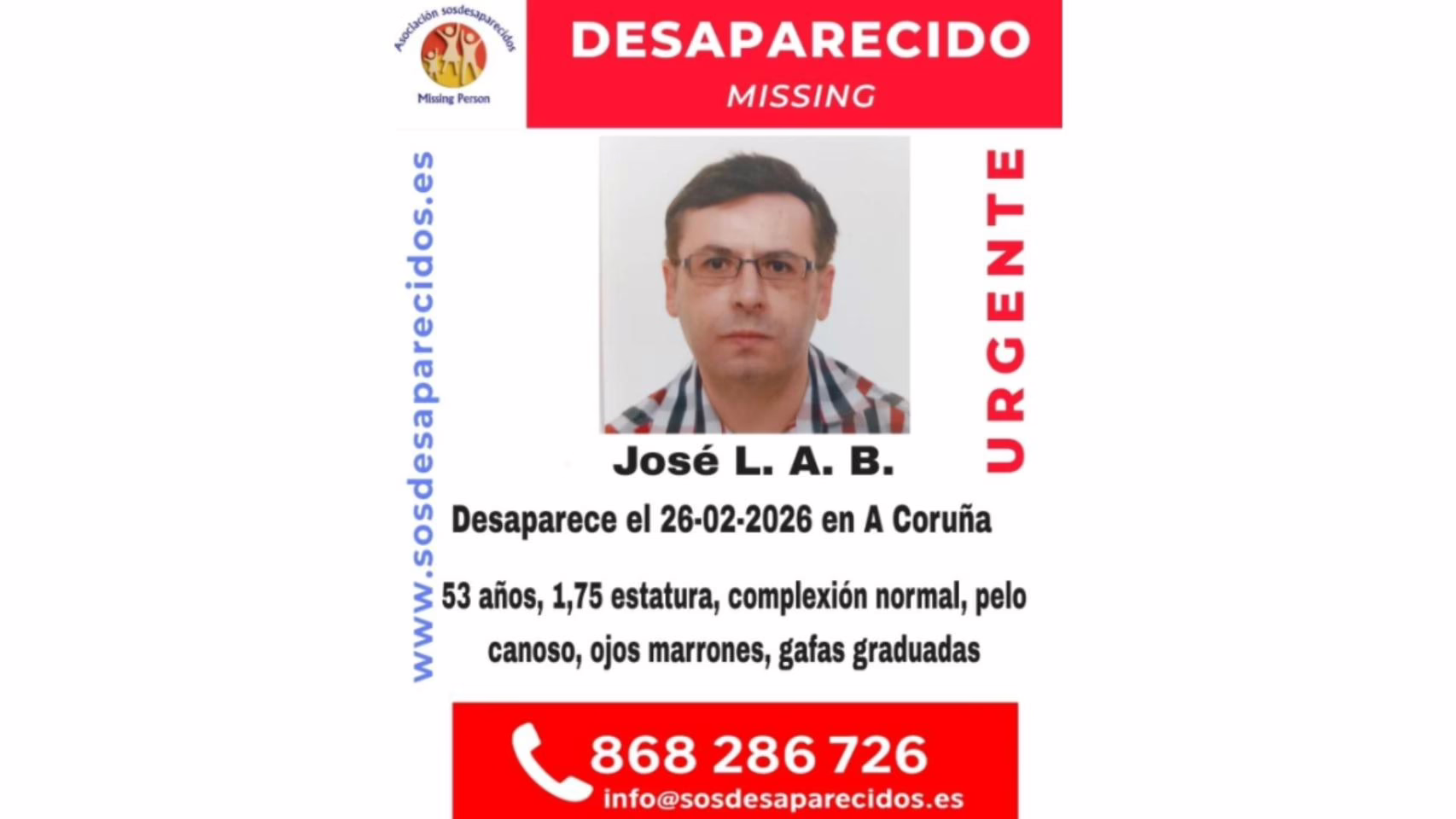 Investigación en A Coruña por un hombre de 53 años que ha desaparecido.