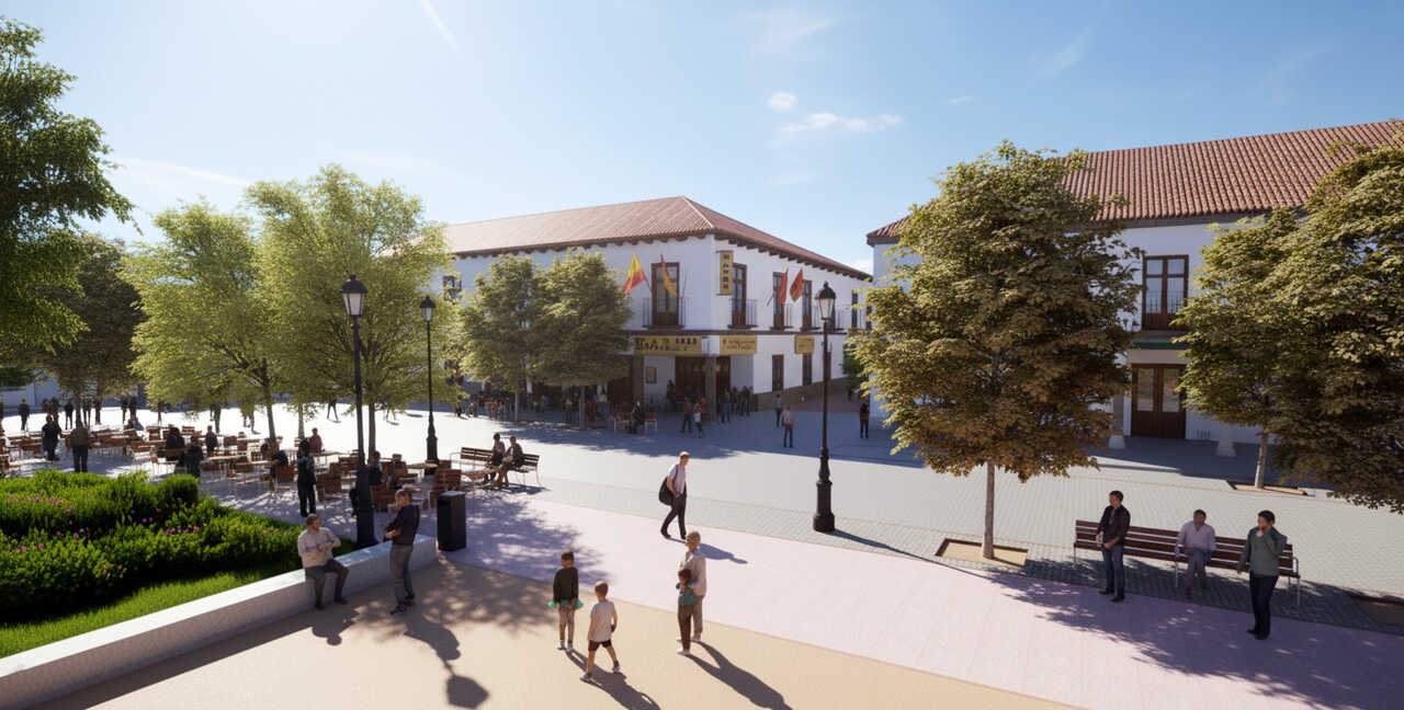 Simulación del aspecto que tendrá la Plaza Mayor de Barajas tras su remodelación. Imagen del Diario de Madrid.