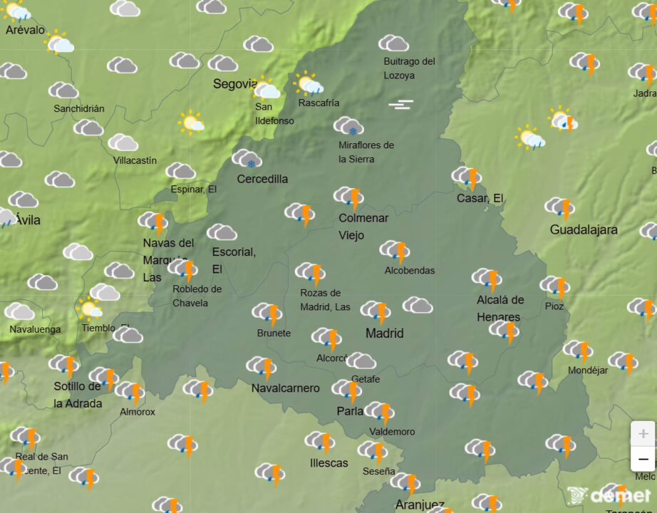 Lluvias y temperaturas bajas en Madrid: máximas de 9 ºC hoy.