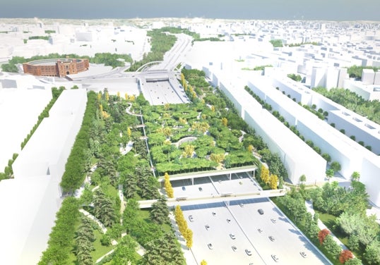 Recreación del futuro parque de Ventas que tapará ese nudo de la M-30