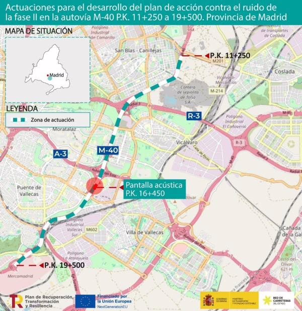 La M-40 inaugura barreras acústicas en su recorrido por Puente y Villa de Vallecas.