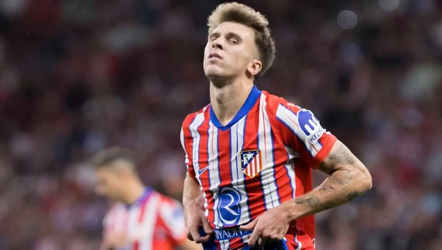 Pablo Barrios, centrocampista del Atlético de Madrid, antes de un partido con el equipo rojiblanco durante la temporada 2025-26.