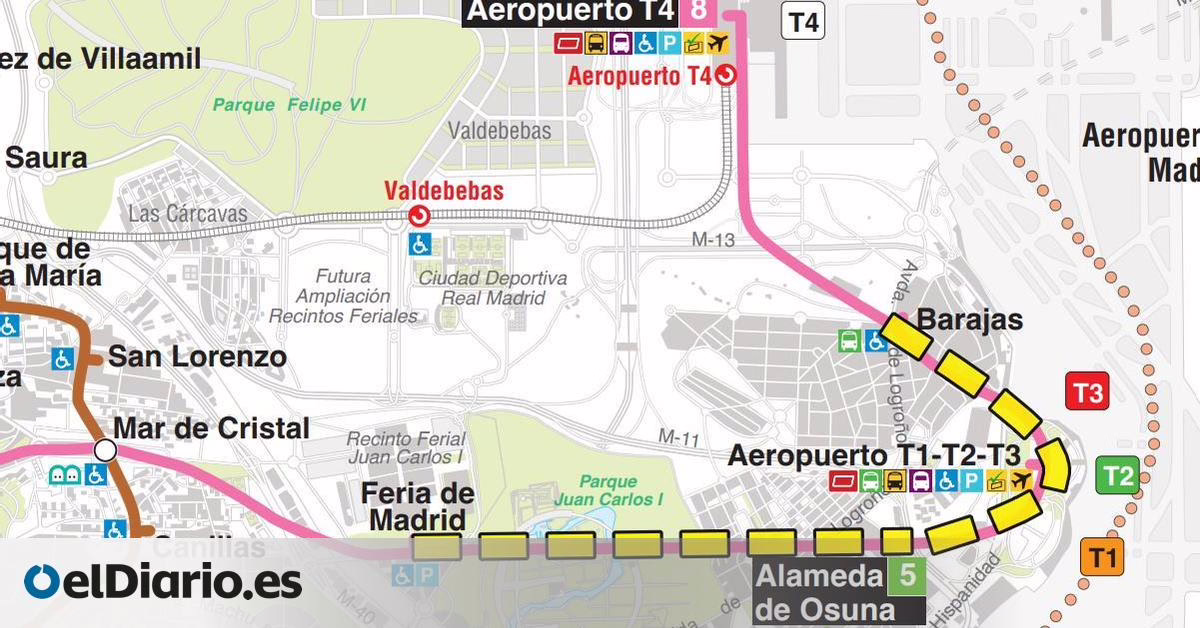 La línea 8 del Metro de Madrid hacia el aeropuerto se interrumpe nuevamente durante dos horas debido a problemas con la catenaria.