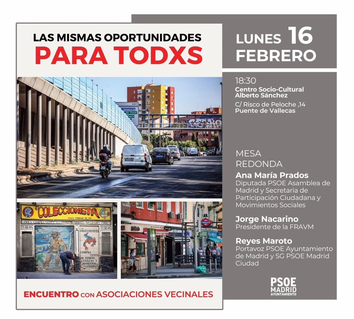 El PSOE presentará su 'Agenda del Cambio' en Puente de Vallecas el lunes para recoger las sugerencias de los vecinos.