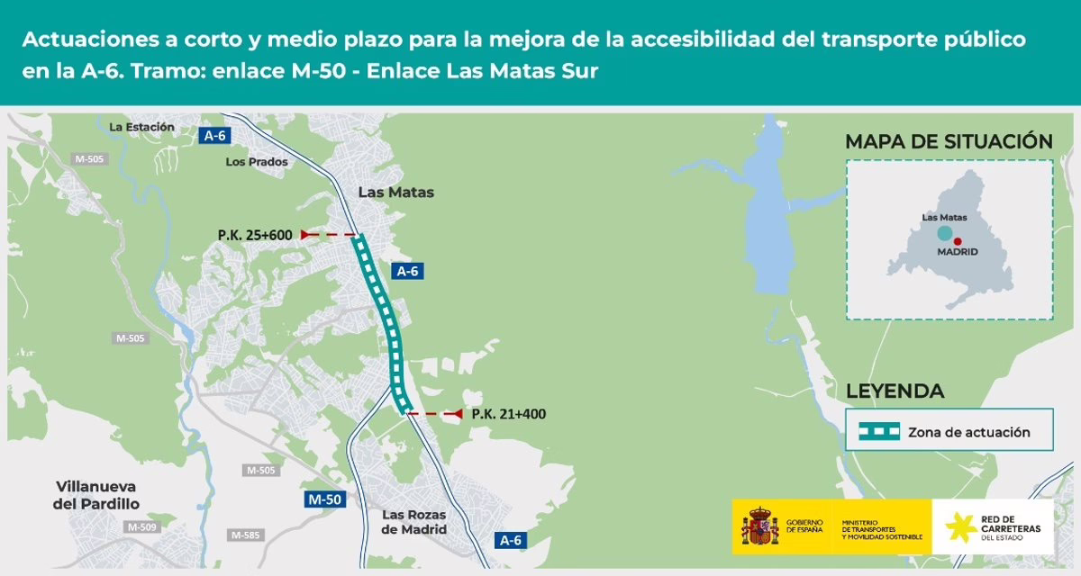 Aprobación final del plan para mejorar la accesibilidad del transporte público en la A-6 en Las Rozas.