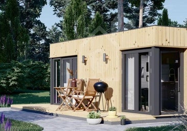 La casa prefabricada de madera 'premium' que vale menos de 12.000 euros: un luminoso salón, un dormitorio y cocina americana
