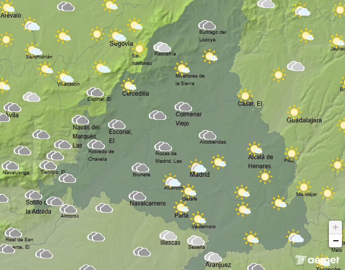 Clima actual en Madrid: cielos nublados y 19 ºC.