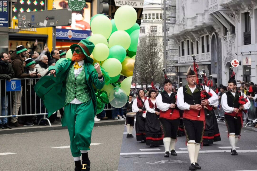 El espectacular Desfile de San Patricio con más de 1.200 músicos y artistas desfilando por la Gran Vía.
