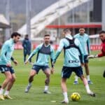 Jugadores del Athletic Club en un entrenamiento en Lezama durante el proceso de recuperación de las lesiones antes del sprint final de LaLiga