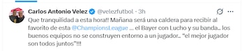Carlos Antonio Vélez resaltó la importancia de que los futbolistas colombianos logren en la selección lo que hacen en sus clubes - Carlos Antonio Vélez/X