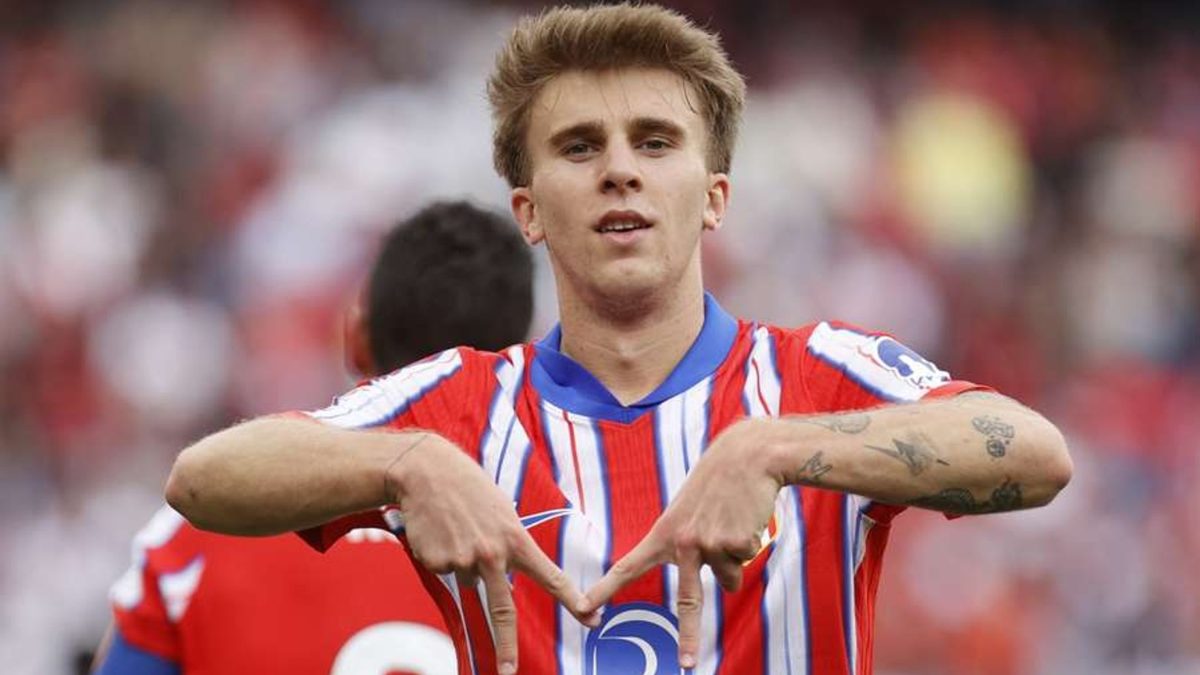 Pablo Barrios celebra un gol con el Atlético de Madrid